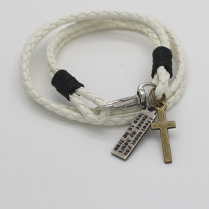 Cross Leather Bracelet With Bible Verse