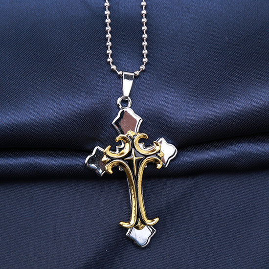 3-Tone Men's Cross Necklace