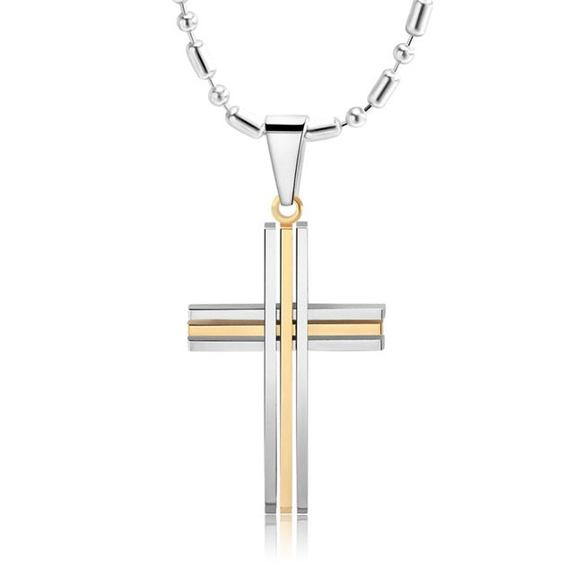 3-Tone Simplistic Cross Necklace