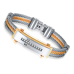 Stainless Steel Rope Cross Bracelet for Men